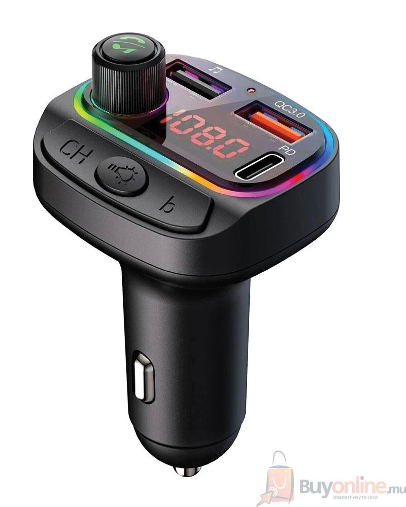 C15-Car-Bluetooth-MP3-Car-Bluetooth-Buy-Online-in-Mauritius-1 C15 bluetooth 5.0 2 Ports PD18W + QC3.0 7 Colors RGB Car Charger Digital Display Wireless Radio Adapter HiFi Music Play Car Kit With Mic Hands Free Calls - Image 1