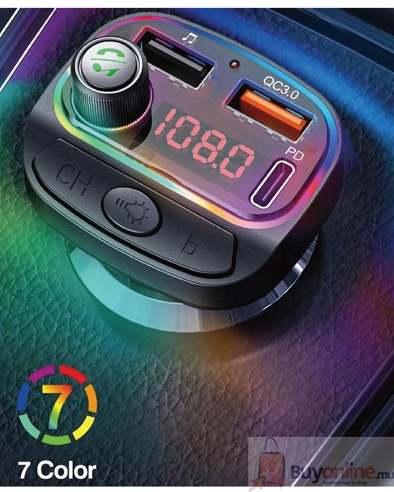 C15 Car Bluetooth MP3 Car Bluetooth Buy Online in Mauritius 2 - C15 bluetooth 5.0 2 Ports PD18W + QC3.0 7 Colors RGB Car Charger Digital Display Wireless Radio Adapter HiFi Music Play Car Kit With Mic Hands Free Calls - BuyOnline.mu -