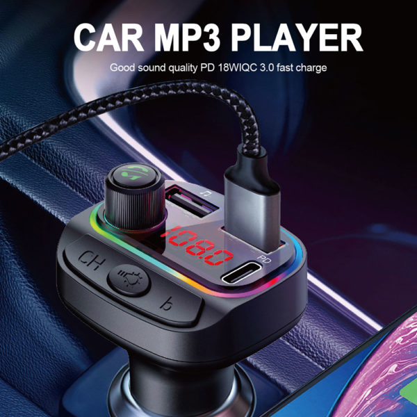 C15 bluetooth 5.0 2 Ports PD18W + QC3.0 7 Colors RGB Car Charger Digital Display Wireless Radio Adapter HiFi Music Play Car Kit With Mic Hands Free Calls - Image 2