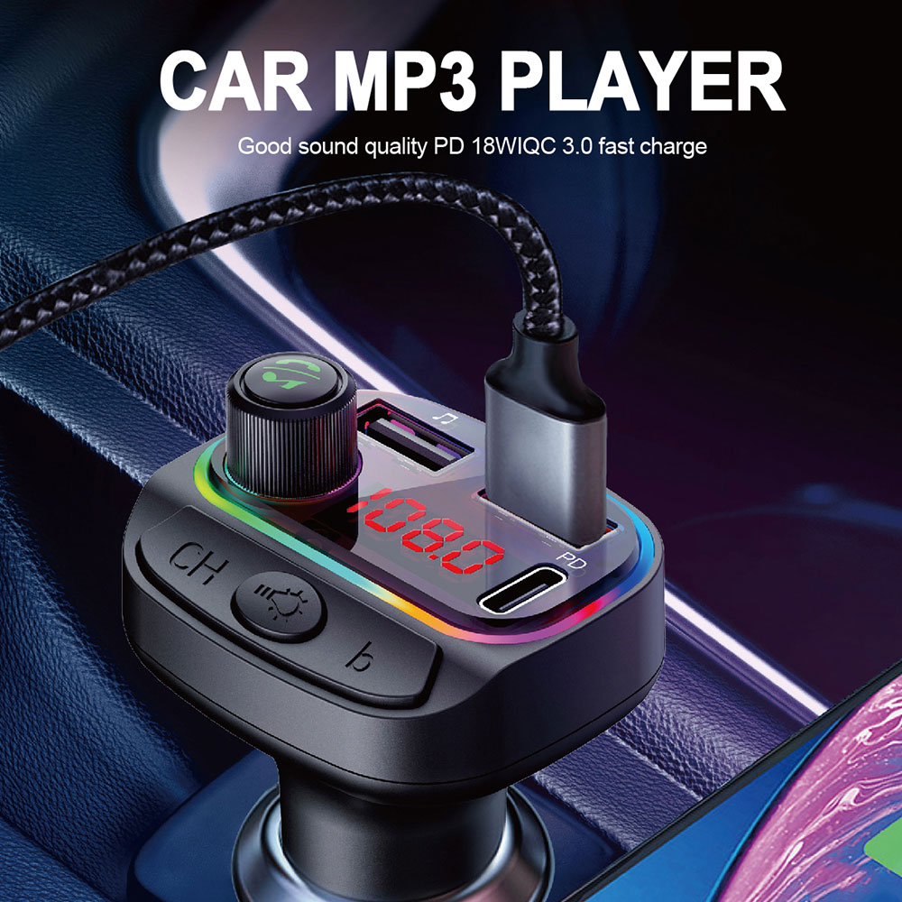 C15 Car Bluetooth MP3 Car Bluetooth Buy Online in Mauritius 4 - C15 bluetooth 5.0 2 Ports PD18W + QC3.0 7 Colors RGB Car Charger Digital Display Wireless Radio Adapter HiFi Music Play Car Kit With Mic Hands Free Calls - BuyOnline.mu -