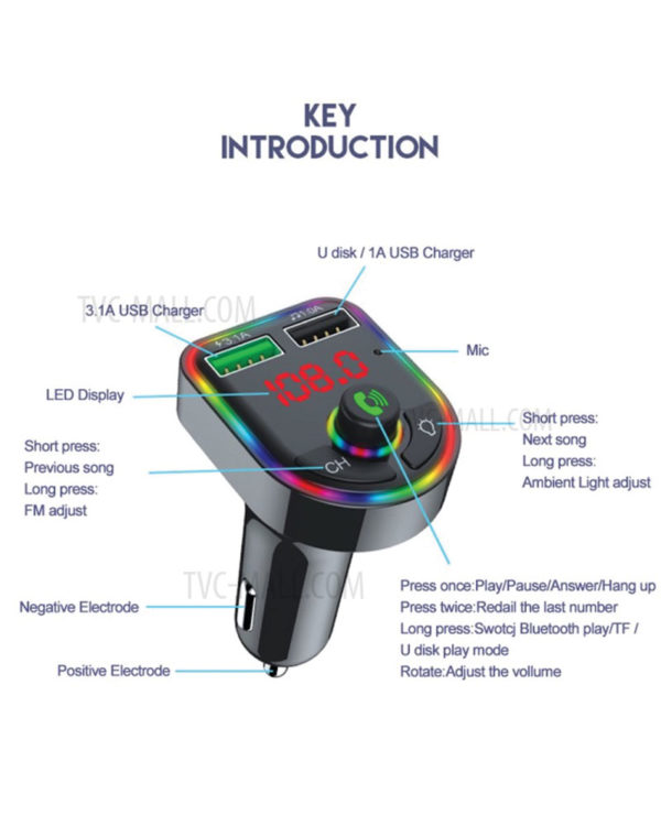 C15 bluetooth 5.0 2 Ports PD18W + QC3.0 7 Colors RGB Car Charger Digital Display Wireless Radio Adapter HiFi Music Play Car Kit With Mic Hands Free Calls - Image 4