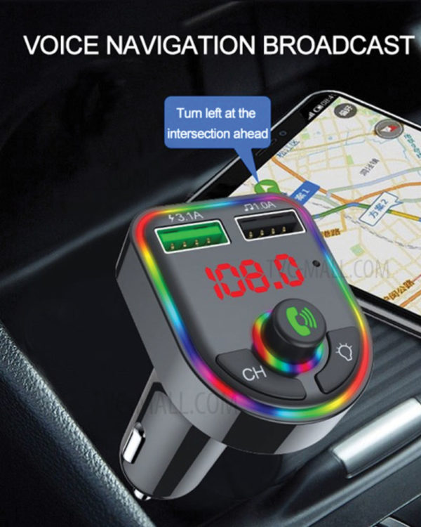 F6 Bluetooth 5.0 FM Transmitter Car Kit MP3 Player Wireless Handsfree Audio Receiver 3.1A Dual USB Fast Car Charger - Image 8