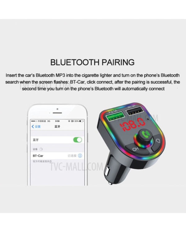 F6 Bluetooth 5.0 FM Transmitter Car Kit MP3 Player Wireless Handsfree Audio Receiver 3.1A Dual USB Fast Car Charger - Image 4
