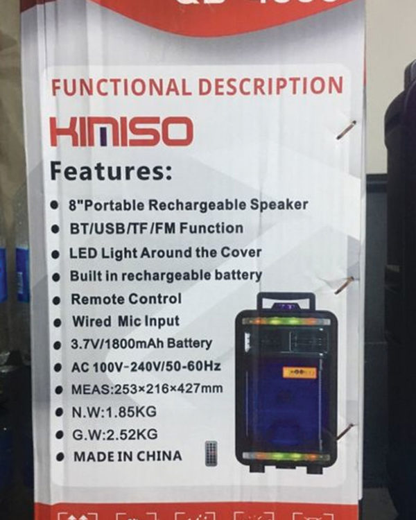 KIMISO QS-4000 8Inch Outdoor Portable trolley Speaker DJ Speaker System Subwoofer Sound Box With LED Light Blue Tooth Speaker - Image 3