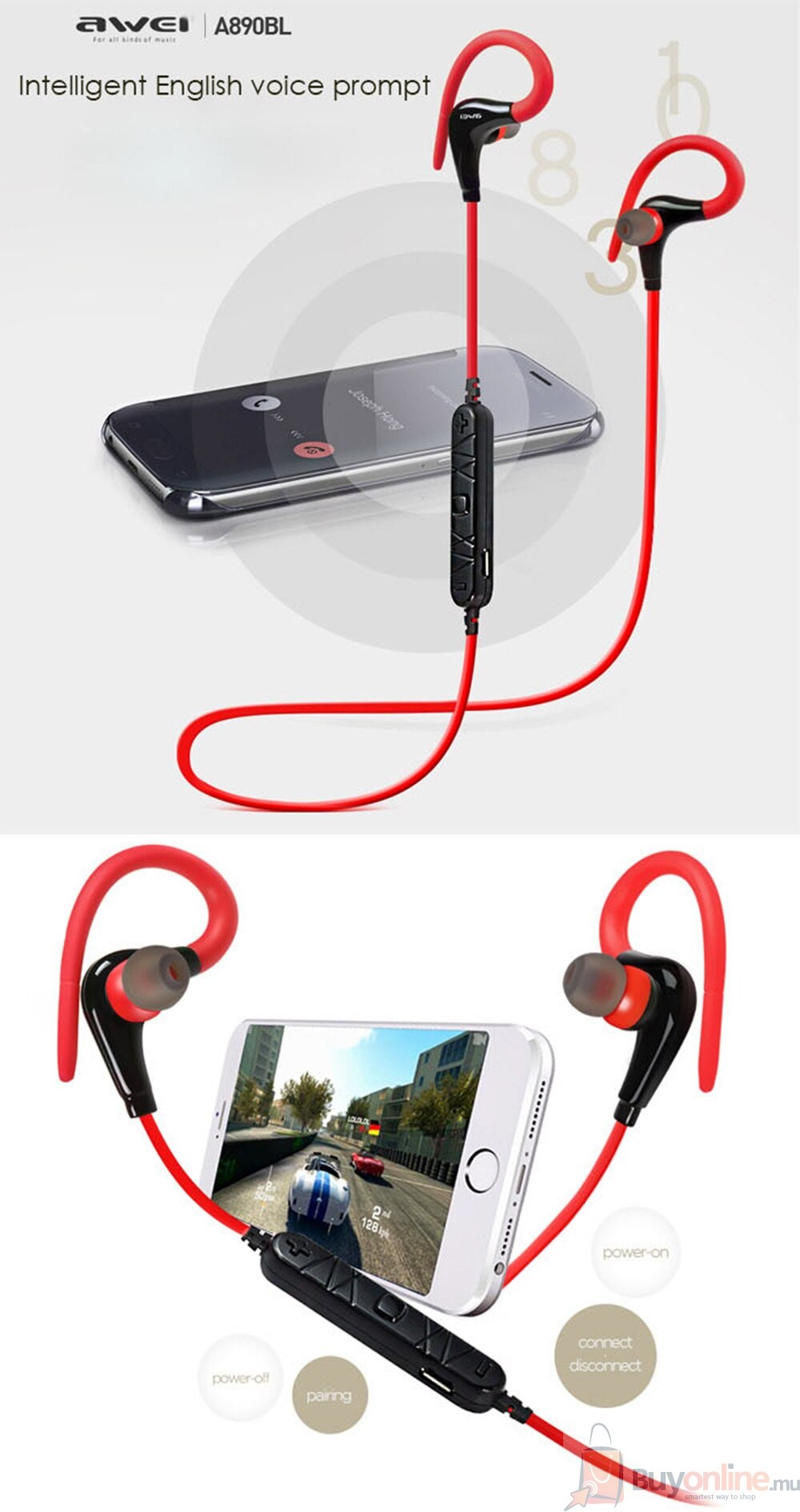 image 2022 01 25 224356 - Awei A890-BL Bluetooth Earphone Wireless Sports Ear Hook Headphone - BuyOnline.mu - AWEI,Sports,Earhook