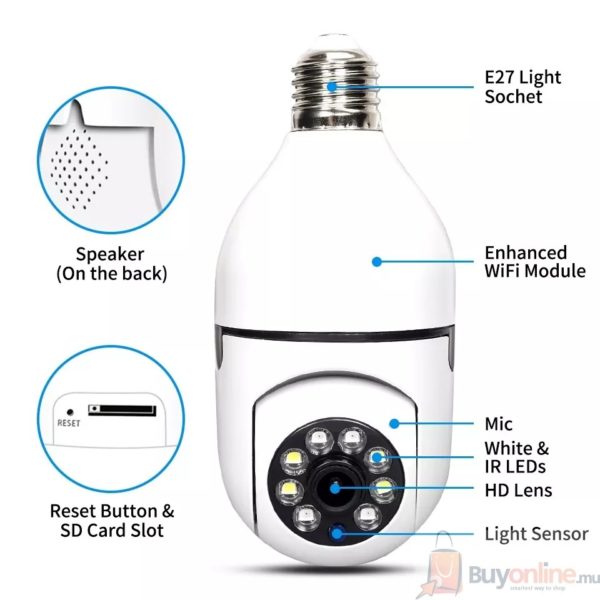E27 BULB PTZ 360 Rotate Auto Tracking Panoramic Camera - Image 8