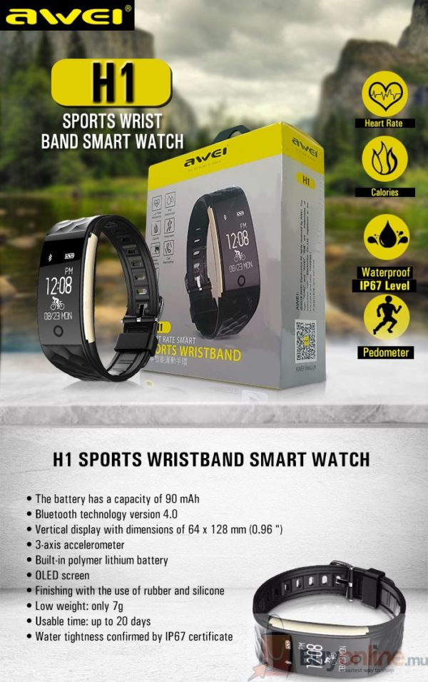 Awei H1 Fitness Band Waterproof iP67 Heart Rate Monitoring, Calorie, Sleep Tracking, Pedometer - Image 3