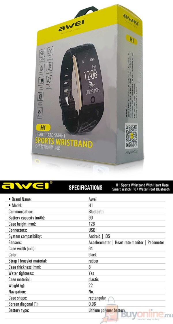 Awei H1 Fitness Band Waterproof iP67 Heart Rate Monitoring, Calorie, Sleep Tracking, Pedometer - Image 4