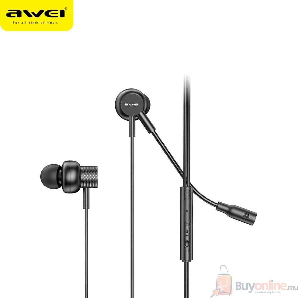 AWEI products in Mauritius AWEI ES-180i In-ear Gaming Earphones 3.5mm Plug With Microphone For Phone ,Computer, Video Game Stereo HD Clean Voice - Image 1