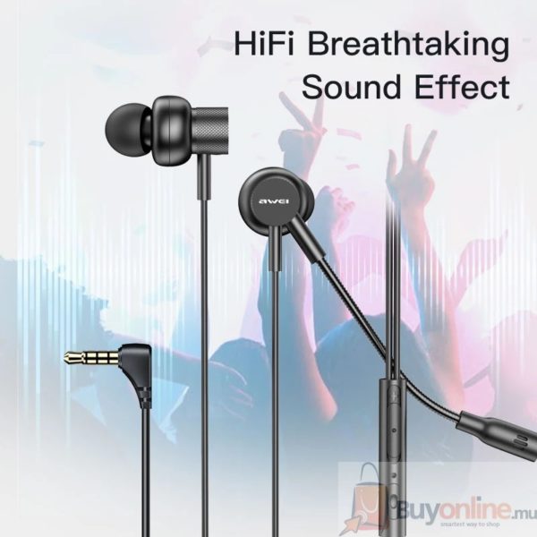 AWEI ES-180i In-ear Gaming Earphones 3.5mm Plug With Microphone For Phone ,Computer, Video Game Stereo HD Clean Voice - Image 2