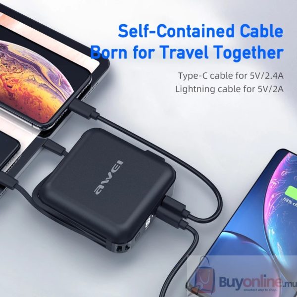AWEI P48K Power Bank 15000mAh With Phone Charging Cables 4 in 1 Multifunction - Image 4