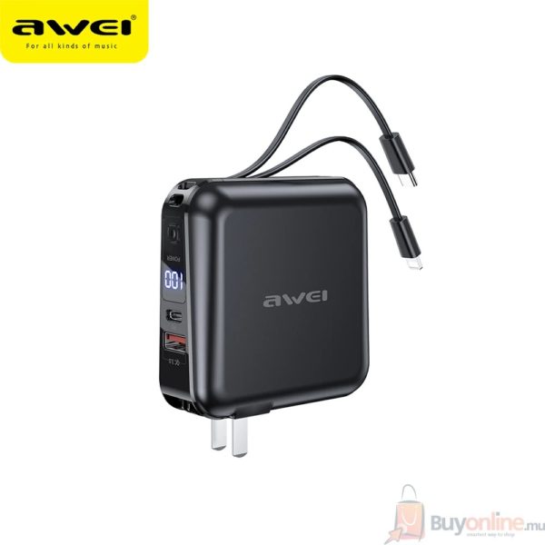 AWEI P48K Power Bank 15000mAh With Phone Charging Cables 4 in 1 Multifunction - Image 5