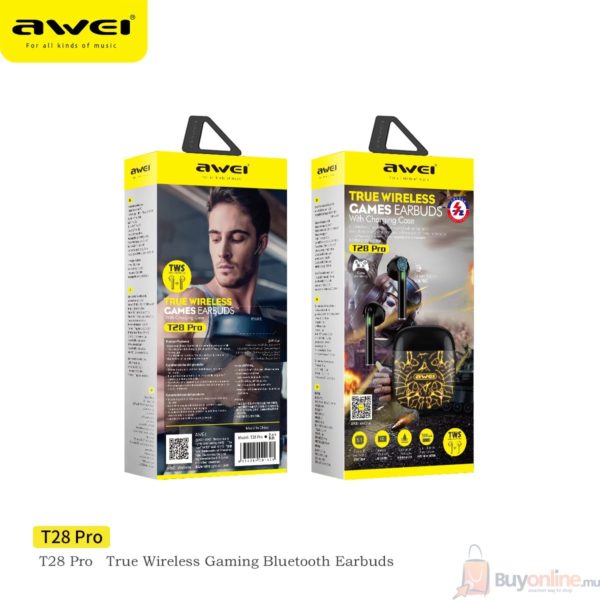 AWEI T28 Pro RGB In-ear TWS Bass Low Latency Wireless Earphones Bluetooth-Compatible 5.1 With Mic For