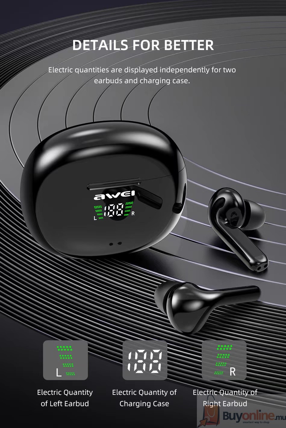 image 2022 06 11 232853485 - Awei TA8 wireless earphones earbuds Bluetooth earphone headset With Microphones charging case Waterproof gamer sport buds - BuyOnline.mu - AWEI TA,Earbuds