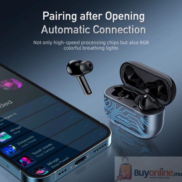 AWEI T29 Pro RGB Game TWS Bluetooth Earphones In-ear Touch Control Waterproof IP67 Type-C Quick Charge With Microphone For Phone