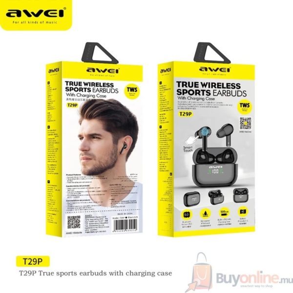 Awei T29P TWS Bluetooth Earphones With Microphones wireless earbuds 500mAh charging case gamer - Image 6