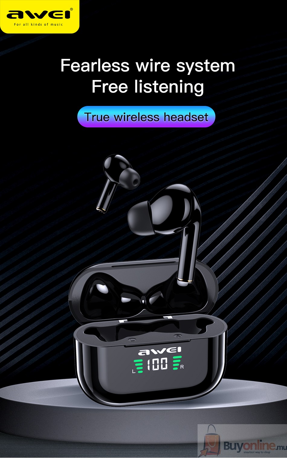 image 2022 06 12 005816480 - Awei T29P TWS Bluetooth Earphones With Microphones wireless earbuds 500mAh charging case gamer - BuyOnline.mu -