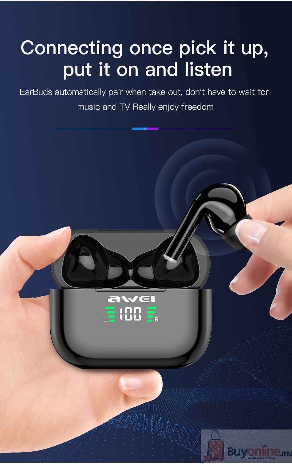 image 2022 06 12 005826780 - Awei T29P TWS Bluetooth Earphones With Microphones wireless earbuds 500mAh charging case gamer - BuyOnline.mu -