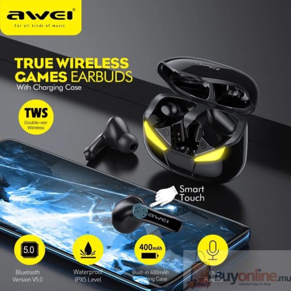 AWEI T35 Gaming Earbuds TWS Hands Free Low Latency HiFi Deep Bass Sound True Wireless Stereo Earphone With Microphone