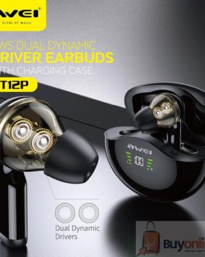 Awei T12P TWS Dual Dynamic Driver Earbuds Bluetooth-compatible 5.1 Handsfree Deep Bass Touch Control In-Ear With Mic For Phone