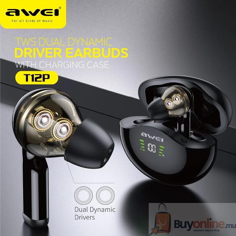 Awei T12P TWS Dual Dynamic Driver Earbuds Bluetooth-compatible 5.1 Handsfree Deep Bass Touch Control In-Ear With Mic For Phone Awei T12P TWS Dual Dynamic Driver Earbuds Bluetooth-compatible 5.1 Handsfree Deep Bass Touch Control In-Ear With Mic For Phone