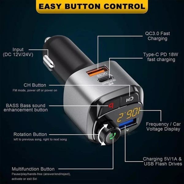 Bass Booster M25 FM Modulator 18W PD BT 5.0 ULTRA CLEAR SOUND - Image 3